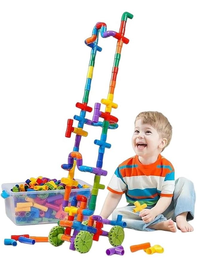 مجموعة مكعبات الأنابيب الإبداعية المحمولة للأطفال لتطوير المهارات الحركية الدقيقة - Image 1